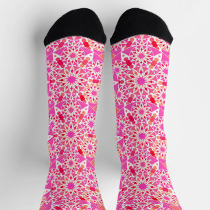 Mandala-Muster, Fuchsienrosa und Korallen Socken