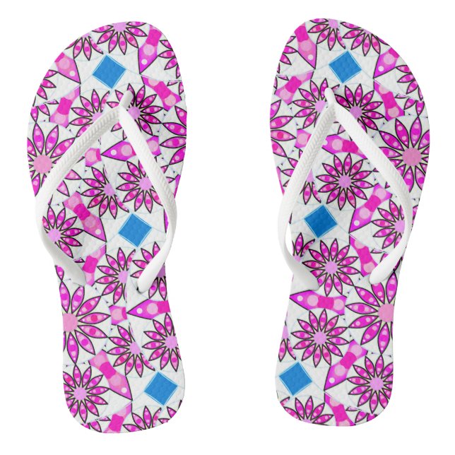 Mandala-Muster, heißrosa, schwarz und weiß Flip Flops (Fußbett)