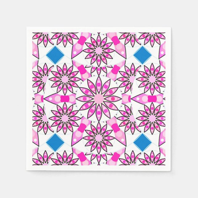 Mandala-Muster, heißrosa, schwarz und weiß Serviette (Vorderseite)