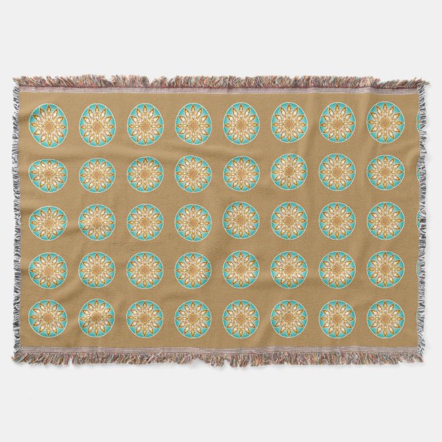 Mandala-Muster in Bräune, Creme und Türkis Decke (Vorderseite)