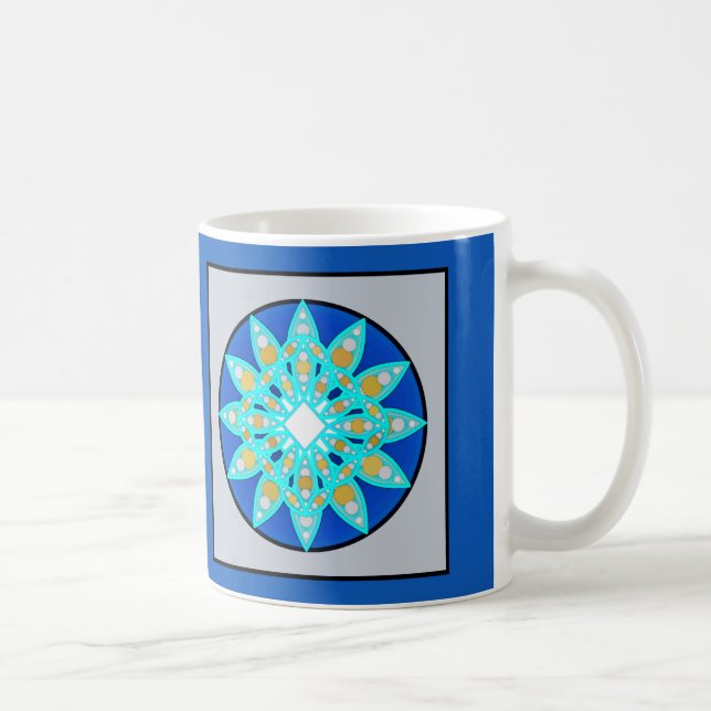 Mandala Muster in Cobalt Blau und Grau / Grau Kaffeetasse (Rechts)