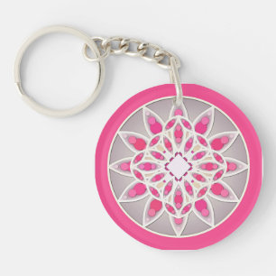 Mandala-Muster in Fuchsia-Pink, Weiß und Grau Schlüsselanhänger