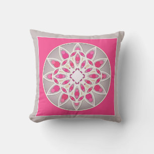 Mandala-Muster in fuchsienrosa, weiß und grau Kissen