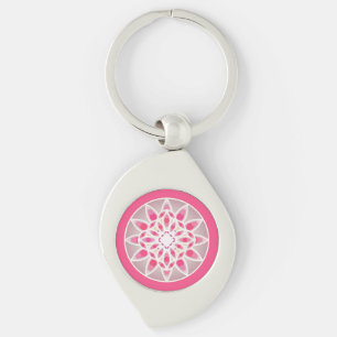 Mandala-Muster in fuchsienrosa, weiß und grau Schlüsselanhänger