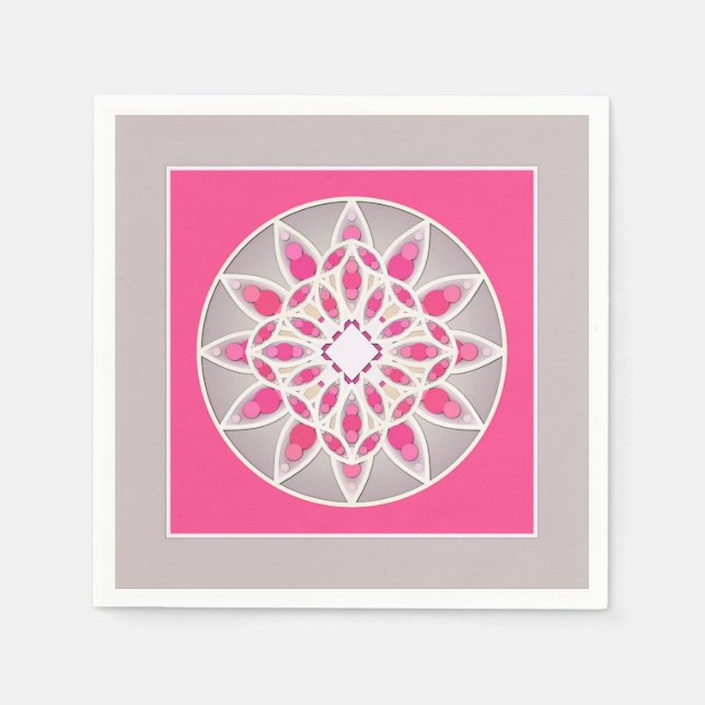 Mandala-Muster in fuchsienrosa, weiß und grau Serviette (Vorderseite)