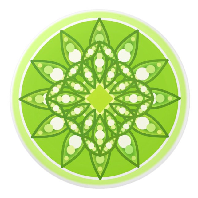 Mandala-Muster in Kalkgrün Keramikknauf (Vorderseite)
