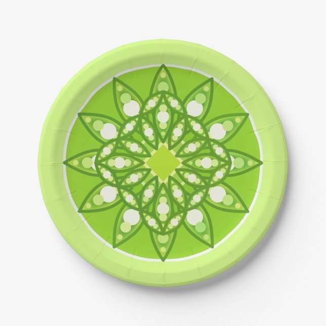 Mandala-Muster in Kalkgrün Pappteller (Vorderseite)