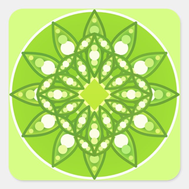 Mandala-Muster in Kalkgrün Quadratischer Aufkleber (Vorderseite)