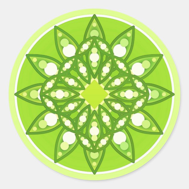 Mandala-Muster in Kalkgrün Runder Aufkleber (Vorderseite)