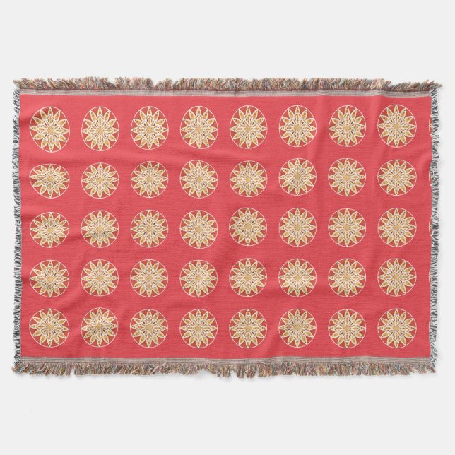 Mandala-Muster in Kamel, Dunkelrot und Weiß Decke (Vorderseite)