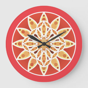 Mandala-Muster in Kamel, Dunkelrot und Weiß Große Wanduhr