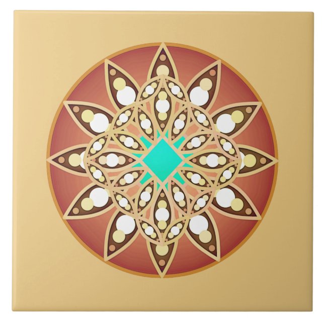 Mandala-Muster in Karamell und Schokolade Fliese (Vorderseite)