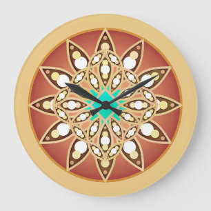 Mandala-Muster in Karamell und Schokolade Große Wanduhr