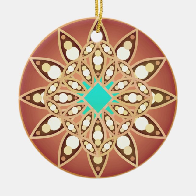 Mandala-Muster in Karamell und Schokolade Keramik Ornament (Vorne)