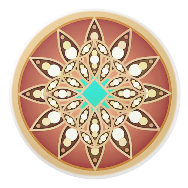 Mandala-Muster in Karamell und Schokolade Keramikknauf (Vorderseite)