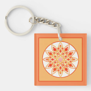 Mandala-Muster in Koralle, Orange und Gold Schlüsselanhänger