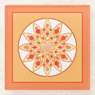 Mandala Muster in Korallen, Orange und Gold Glasuntersetzer
