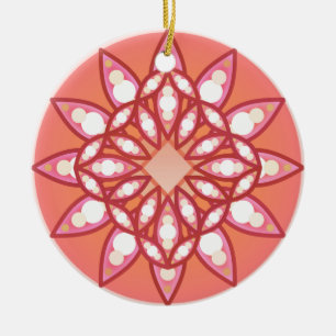 Mandala-Muster in Korallenrosa, Bordeaux und Weiß Keramikornament