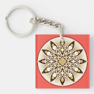 Mandala-Muster in Korallenrosa, Schokoladenbraun u Schlüsselanhänger