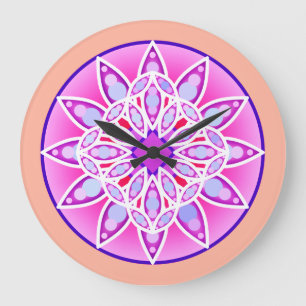 Mandala-Muster in Lavendel, Orchideen und Korallen Große Wanduhr