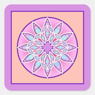 Mandala-Muster in Lavendel, Orchideen und Korallen Quadratischer Aufkleber