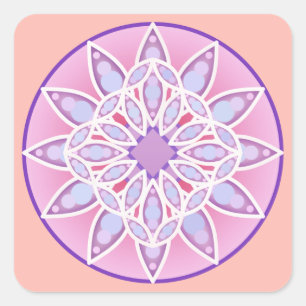 Mandala-Muster in Lavendel, Orchideen und Korallen Quadratischer Aufkleber