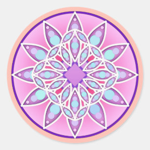 Mandala-Muster in Lavendel, Orchideen und Korallen Runder Aufkleber
