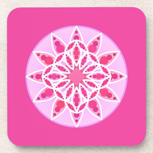 Mandala Muster in Rosa, Fuchsien und Weiß Getränkeuntersetzer (Vorderseite)