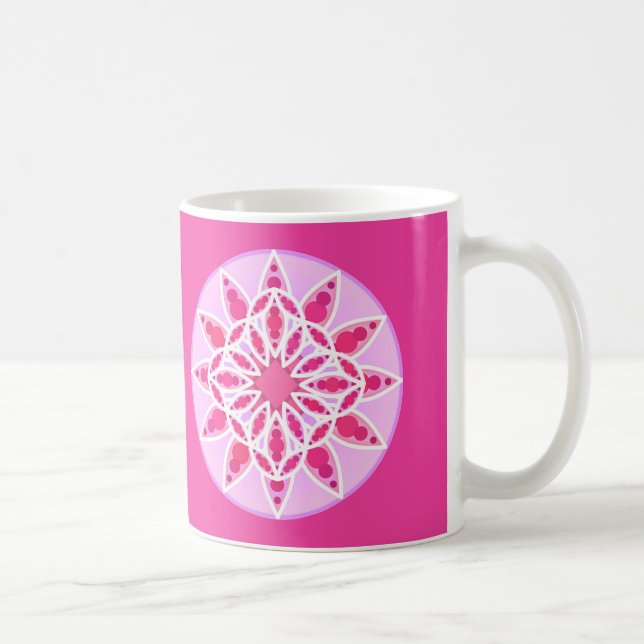 Mandala Muster in Rosa, Fuchsien und Weiß Kaffeetasse (Rechts)