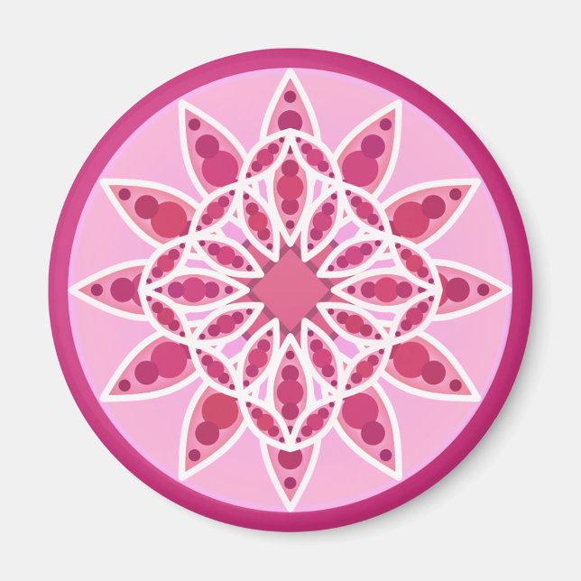 Mandala-Muster in Rosa, Fuchsien und Weiß Magnet (Vorne)