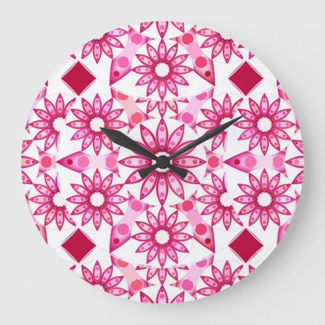 Mandala-Muster in Rosa- und Maronfarben Große Wanduhr (Vorderseite)