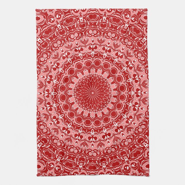Mandala-Muster in Rot und Weiß Geschirrtuch (Vertikal)