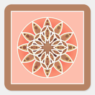 Mandala-Muster in Schokolade, Karamelll und Korall Quadratischer Aufkleber