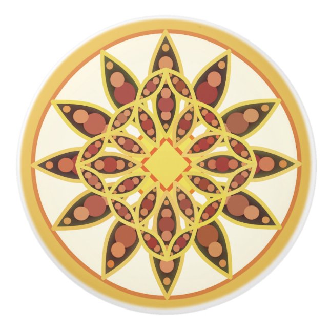 Mandala-Muster in Schokolade, Terrakotta und Rost Keramikknauf (Vorderseite)