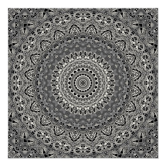Mandala-Muster in Schwarz und Weiß Poster (Vorderseite)