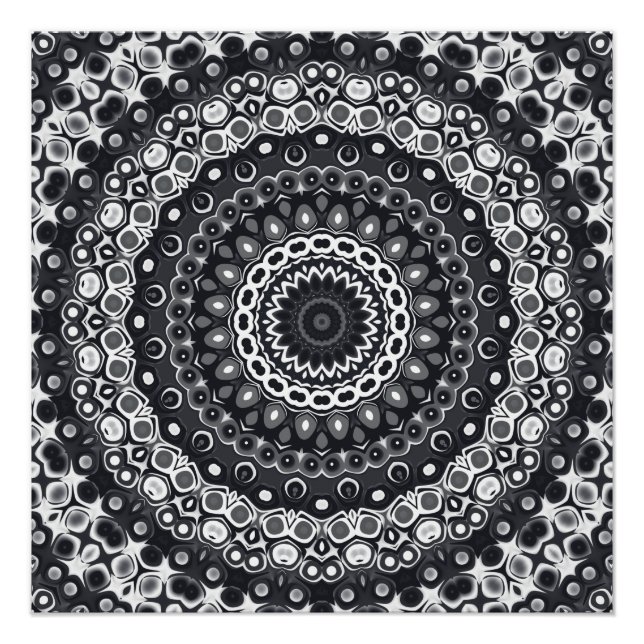 Mandala-Muster in Schwarzweiß Poster (Vorderseite)
