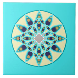 Mandala-Muster in Türkis, Creme und Marine Fliese