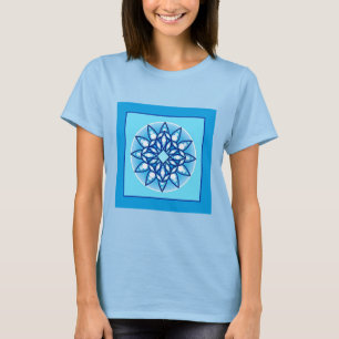 Mandala-Muster in Türkis, Kobalt und Weiß T-Shirt