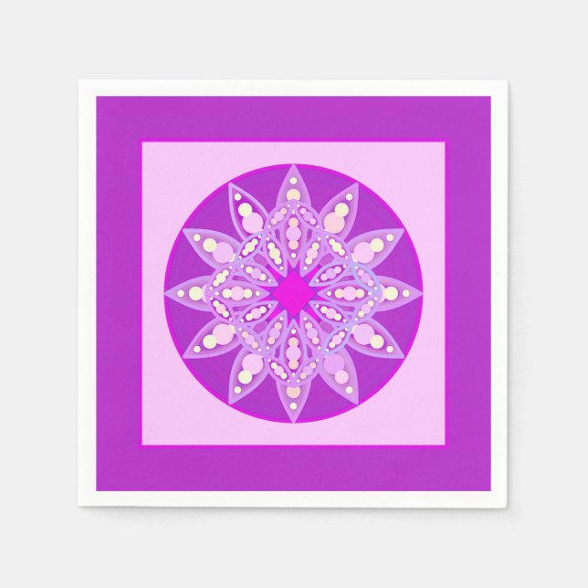 Mandala-Muster in Violett, Orchideen und Rosa Serviette (Vorderseite)