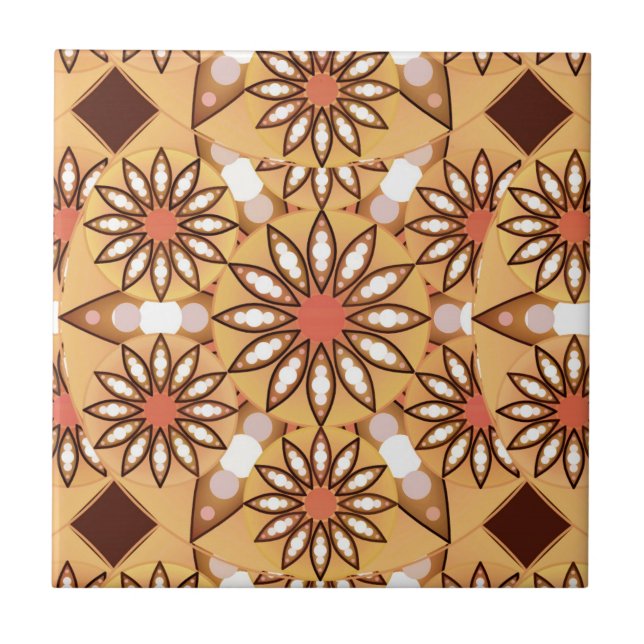 Mandala-Muster, karamellbraun, schokoladenbraun Fliese (Vorderseite)