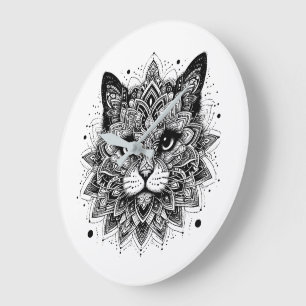 Mandala-Muster-Katze-Design Große Wanduhr