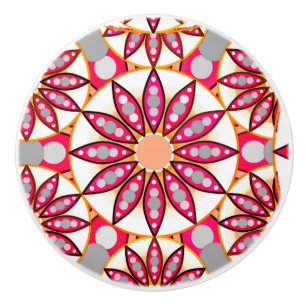 Mandala-Muster, Korallen, Pfirsich, Weiß und Grau Keramikknauf