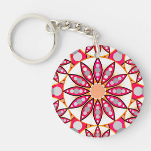 Mandala-Muster, Korallen, Pfirsich, Weiß und Grau Schlüsselanhänger