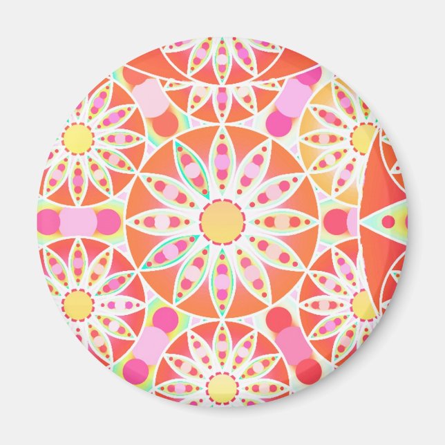 Mandala-Muster, korallenrot, rosa, gold Magnet (Vorne)