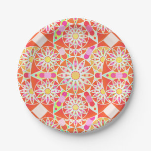 Mandala Muster, Korallenrot, Rosa, Gold Pappteller