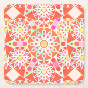 Mandala-Muster, korallenrot, rosa, gold Rechteckiger Pappuntersetzer