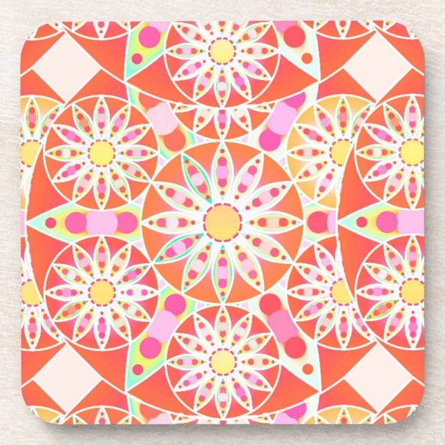 Mandala-Muster, korallenrot, rosa, gold Untersetzer (Vorderseite)