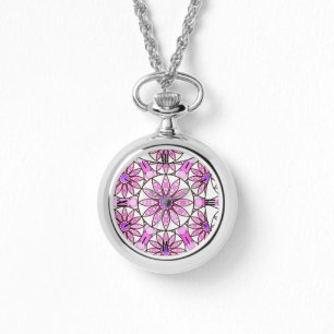 Mandala-Muster, Lavendel, rosa, heißrosa, weiß Armbanduhr