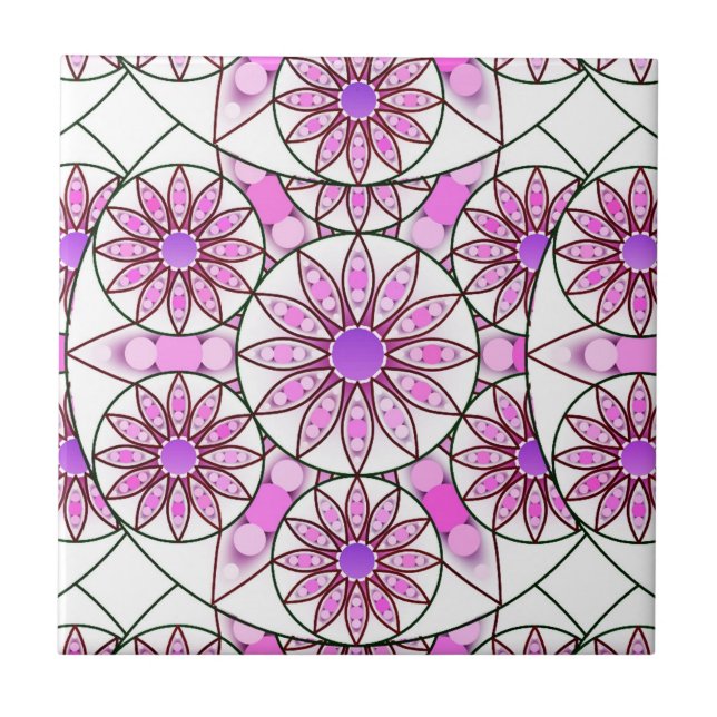 Mandala-Muster, Lavendel, rosa, heißrosa, weiß Fliese (Vorderseite)