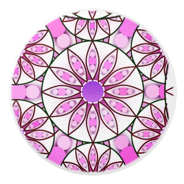 Mandala-Muster, Lavendel, rosa, heißrosa, weiß Keramikknauf (Vorderseite)